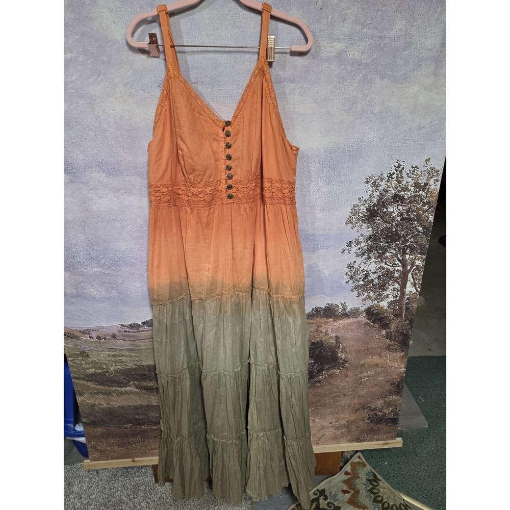 Ashley Stewart Boho Ombré Tiered Maxi Dress Orange Green Lace Details Plus Sz 18 - Picture 3 of 14